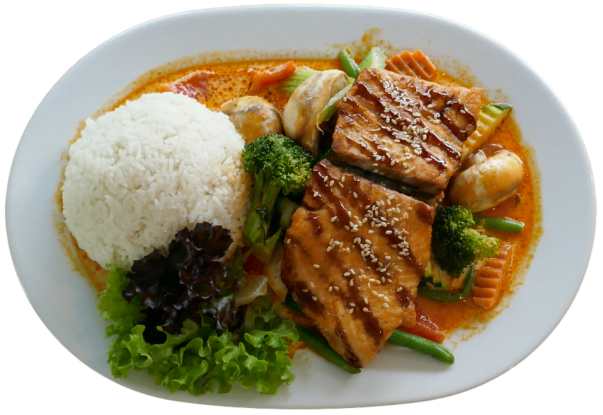 Gegrilltes Lachssteak Curry (leicht scharf)